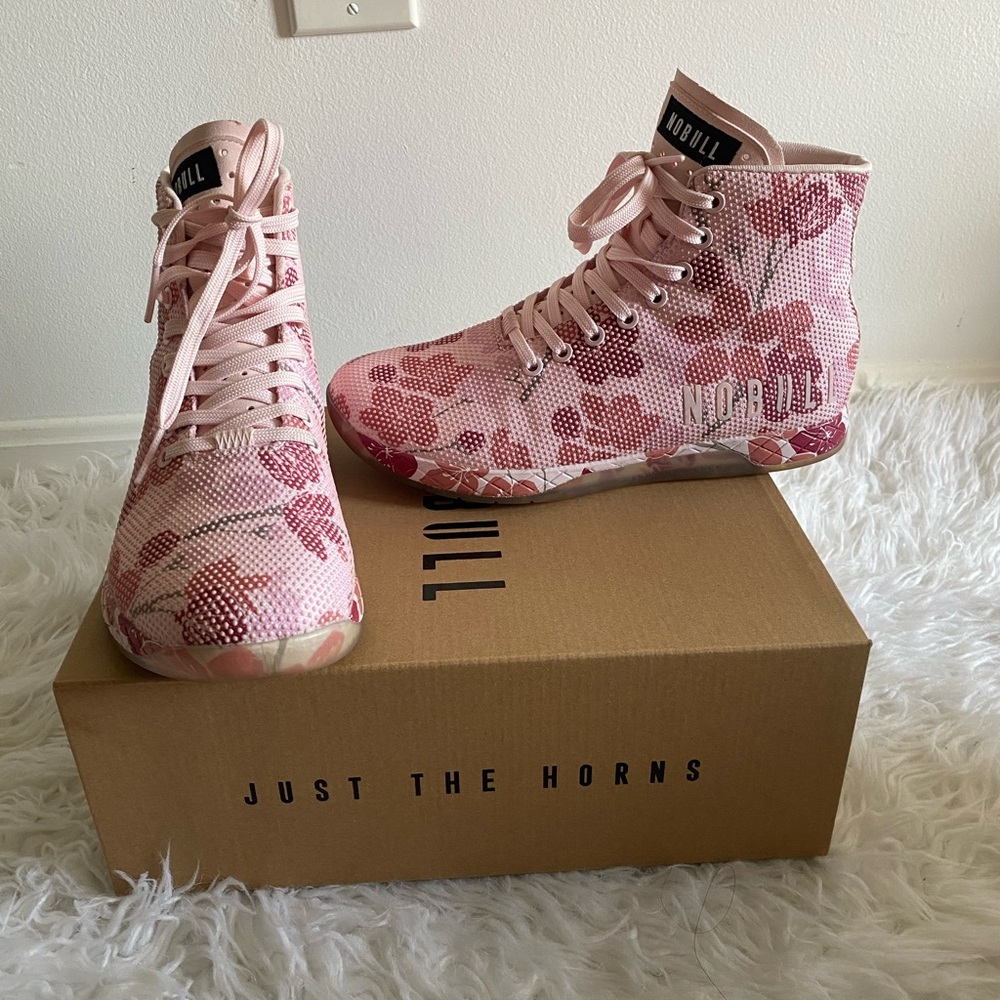 NOBULL Pink Floral High-Top Trainers